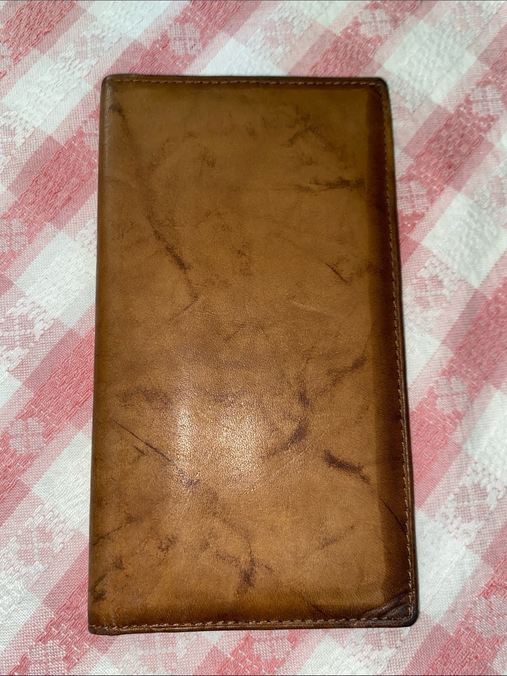 Vintage Sandlewood Cowhide Leather Long Bifold Checkbook Wallet Tan